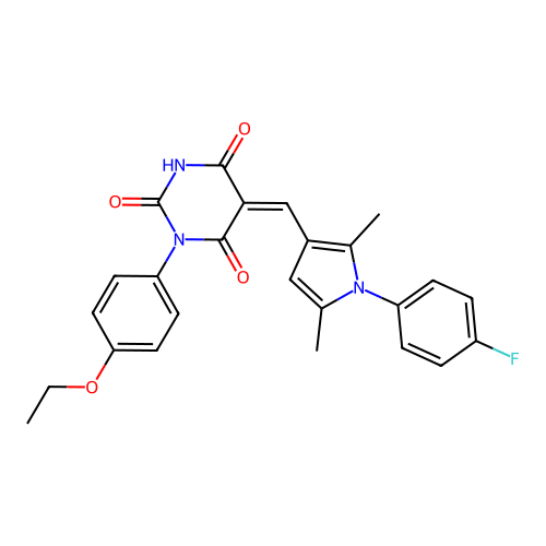 (5Z)-1-(4-ethoxyphenyl)-5-[[1-(4-fluorophenyl)-2,5-dimethylpyrrol-3-yl]methylidene]-1,3-diazinane-2,4,6-trione structure