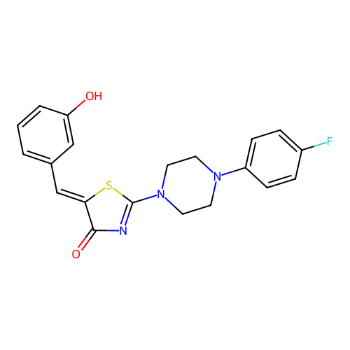 (Z)-2-(4-(4-fluorophenyl)piperazin-1-yl)-5-(3-hydroxybenzylidene)thiazol-4(5H)-one structure
