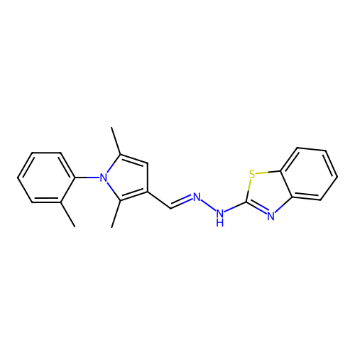 (E)-2-(2-((2,5-dimethyl-1-(o-tolyl)-1H-pyrrol-3-yl)methylene)hydrazinyl)benzo[d]thiazole structure