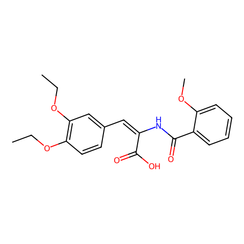 (E)-3-(3,4-diethoxyphenyl)-2-(2-methoxybenzamido)acrylic acid structure