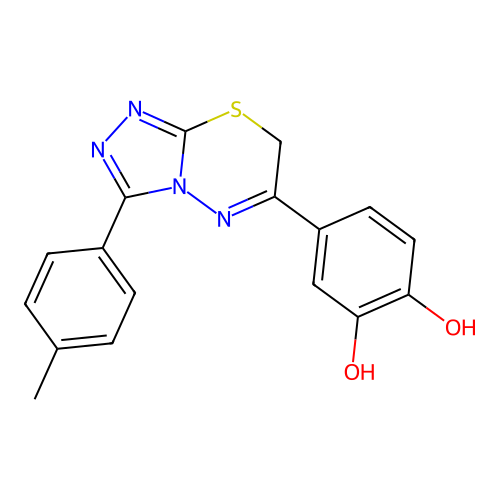 4-[3-(4-methylphenyl)-7H-[1,2,4]triazolo[3,4-b][1,3,4]thiadiazin-6-yl]benzene-1,2-diol structure