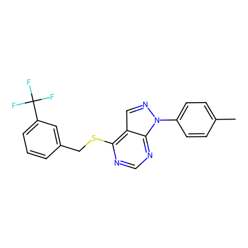 1-(4-methylphenyl)-4-[[3-(trifluoromethyl)phenyl]methylsulfanyl]pyrazolo[3,4-d]pyrimidine structure