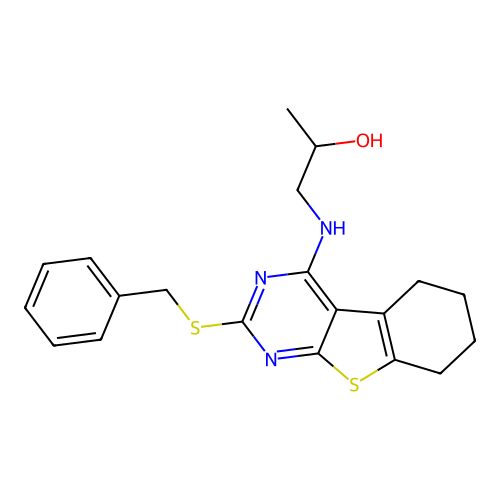 1-((2-(benzylthio)-5,6,7,8-tetrahydrobenzo[4,5]thieno[2,3-d]pyrimidin-4-yl)amino)propan-2-ol structure