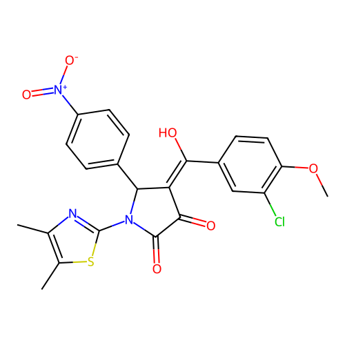 (4E)-4-[(3-chloro-4-methoxyphenyl)(hydroxy)methylidene]-1-(4,5-dimethyl-1,3-thiazol-2-yl)-5-(4-nitrophenyl)pyrrolidine-2,3-dione structure
