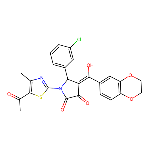 (4E)-1-(5-acetyl-4-methyl-1,3-thiazol-2-yl)-5-(3-chlorophenyl)-4-[2,3-dihydro-1,4-benzodioxin-6-yl(hydroxy)methylidene]pyrrolidine-2,3-dione structure