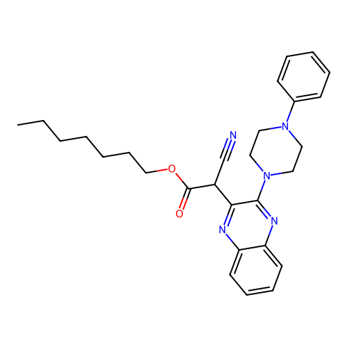Heptyl cyano[3-(4-phenylpiperazin-1-yl)quinoxalin-2-yl]acetate structure