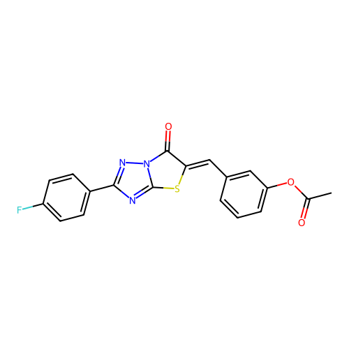 (Z)-3-((2-(4-fluorophenyl)-6-oxothiazolo[3,2-b][1,2,4]triazol-5(6H)-ylidene)methyl)phenyl acetate structure