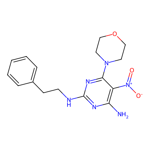 (4-Amino-6-morpholin-4-yl-5-nitropyrimidin-2-yl)(2-phenylethyl)amine structure