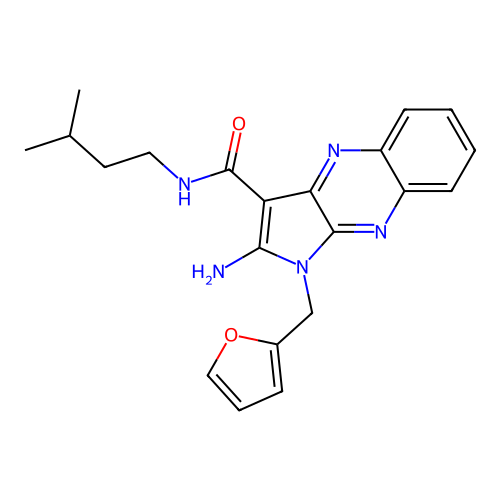 2-amino-1-(furan-2-ylmethyl)-N-(3-methylbutyl)-1H-pyrrolo[2,3-b]quinoxaline-3-carboxamide structure