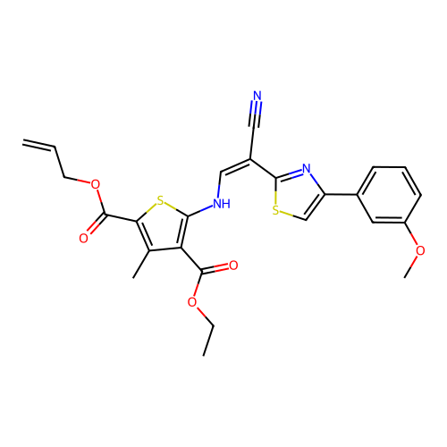 (Z)-2-allyl 4-ethyl 5-((2-cyano-2-(4-(3-methoxyphenyl)thiazol-2-yl)vinyl)amino)-3-methylthiophene-2,4-dicarboxylate structure