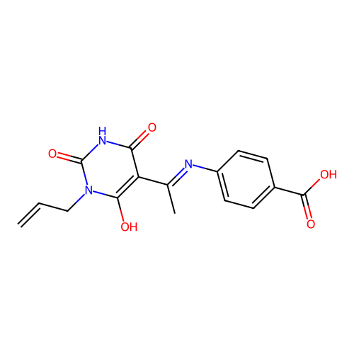 (E)-4-((1-(1-allyl-2,4,6-trioxotetrahydropyrimidin-5(2H)-ylidene)ethyl)amino)benzoic acid structure