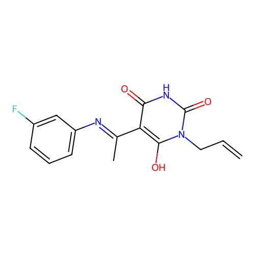 (5E)-5-[1-(3-fluoroanilino)ethylidene]-1-prop-2-enyl-1,3-diazinane-2,4,6-trione structure
