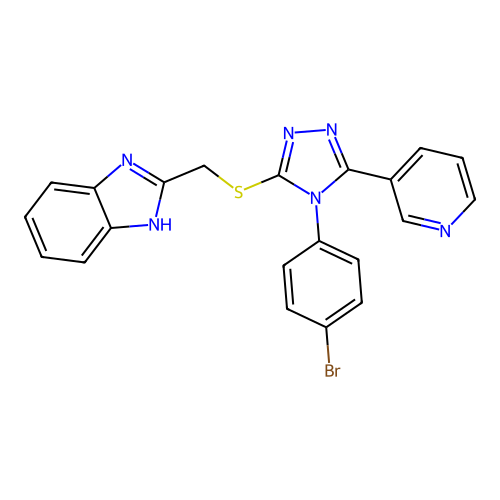2-[[4-(4-bromophenyl)-5-pyridin-3-yl-1,2,4-triazol-3-yl]sulfanylmethyl]-1H-benzimidazole structure