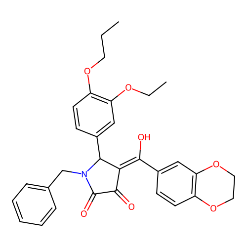 (4E)-1-benzyl-4-[2,3-dihydro-1,4-benzodioxin-6-yl(hydroxy)methylidene]-5-(3-ethoxy-4-propoxyphenyl)pyrrolidine-2,3-dione structure