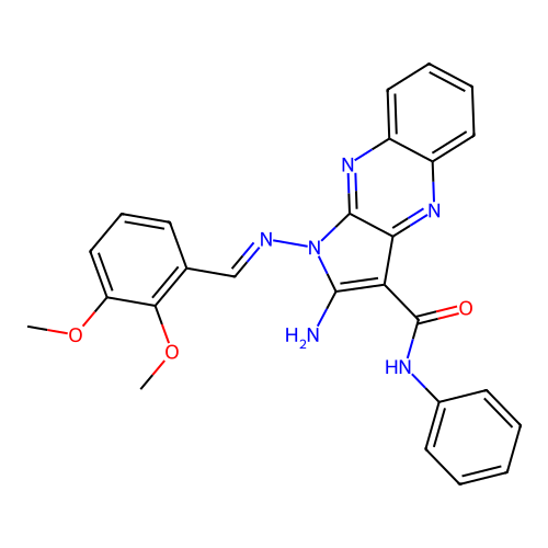 (E)-2-amino-1-((2,3-dimethoxybenzylidene)amino)-N-phenyl-1H-pyrrolo[2,3-b]quinoxaline-3-carboxamide structure