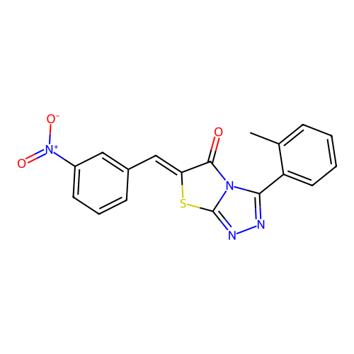 (6Z)-3-(2-methylphenyl)-6-(3-nitrobenzylidene)[1,3]thiazolo[2,3-c][1,2,4]triazol-5(6H)-one structure