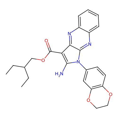 2-ethylbutyl 2-amino-1-(2,3-dihydro-1,4-benzodioxin-6-yl)-1H-pyrrolo[2,3-b]quinoxaline-3-carboxylate structure