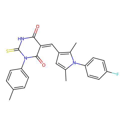 (5Z)-5-[[1-(4-fluorophenyl)-2,5-dimethylpyrrol-3-yl]methylidene]-1-(4-methylphenyl)-2-sulfanylidene-1,3-diazinane-4,6-dione structure
