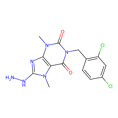 1-(2,4-dichlorobenzyl)-8-hydrazinyl-3,7-dimethyl-3,7-dihydro-1H-purine-2,6-dione structure
