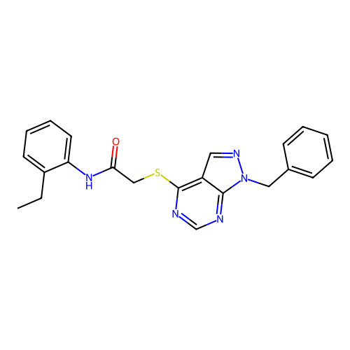2-((1-benzyl-1H-pyrazolo[3,4-d]pyrimidin-4-yl)thio)-N-(2-ethylphenyl)acetamide structure