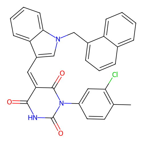 (5Z)-1-(3-chloro-4-methylphenyl)-5-[[1-(naphthalen-1-ylmethyl)indol-3-yl]methylidene]-1,3-diazinane-2,4,6-trione structure