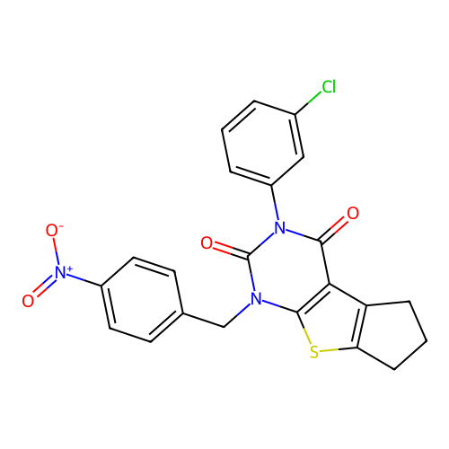 3-(3-chlorophenyl)-1-(4-nitrobenzyl)-1,5,6,7-tetrahydro-2H-cyclopenta[4,5]thieno[2,3-d]pyrimidine-2,4(3H)-dione structure