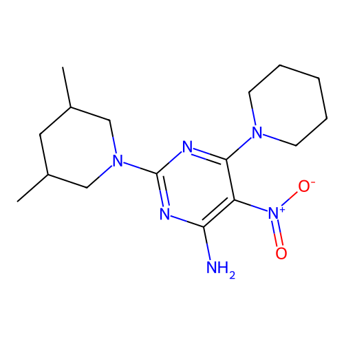 2-(3,5-Dimethylpiperidin-1-yl)-5-nitro-6-(piperidin-1-yl)pyrimidin-4-amine structure