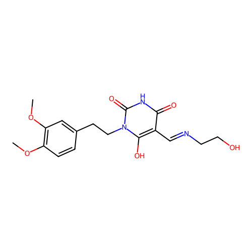 1-[2-(3,4-dimethoxyphenyl)ethyl]-5-[(2-hydroxyethylamino)methylidene]-1,3-diazinane-2,4,6-trione structure