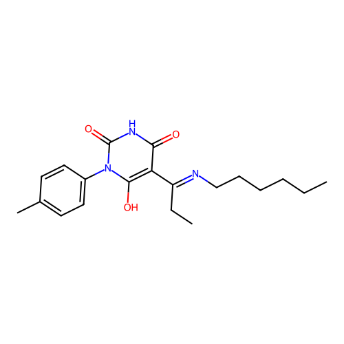 5-[1-(hexylamino)propylidene]-1-(4-methylphenyl)-1,3-diazinane-2,4,6-trione structure
