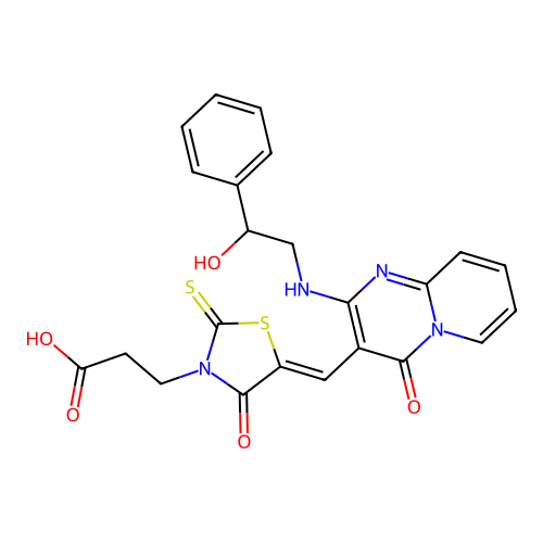 3-[(5Z)-5-({2-[(2-hydroxy-2-phenylethyl)amino]-4-oxo-4H-pyrido[1,2-a]pyrimidin-3-yl}methylidene)-4-oxo-2-thioxo-1,3-thiazolidin-3-yl]propanoic acid structure