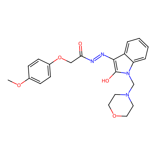 (Z)-2-(4-methoxyphenoxy)-N'-(1-(morpholinomethyl)-2-oxoindolin-3-ylidene)acetohydrazide structure