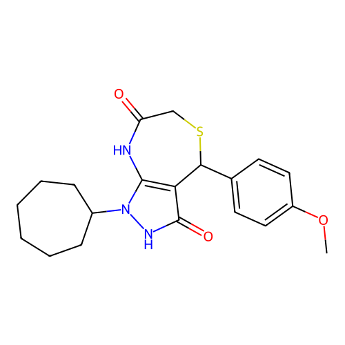 1-CYCLOHEPTYL-3-HYDROXY-4-(4-METHOXYPHENYL)-1H,4H,6H,7H,8H-PYRAZOLO[3,4-E][1,4]THIAZEPIN-7-ONE structure