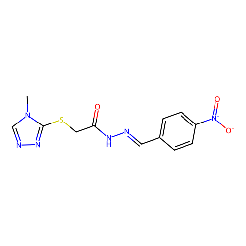 (E)-2-((4-methyl-4H-1,2,4-triazol-3-yl)thio)-N'-(4-nitrobenzylidene)acetohydrazide structure