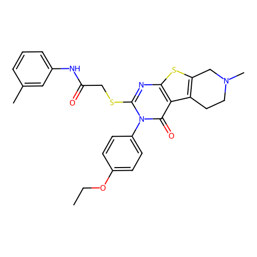 2-((3-(4-ethoxyphenyl)-7-methyl-4-oxo-3,4,5,6,7,8-hexahydropyrido[4',3':4,5]thieno[2,3-d]pyrimidin-2-yl)thio)-N-(m-tolyl)acetamide structure