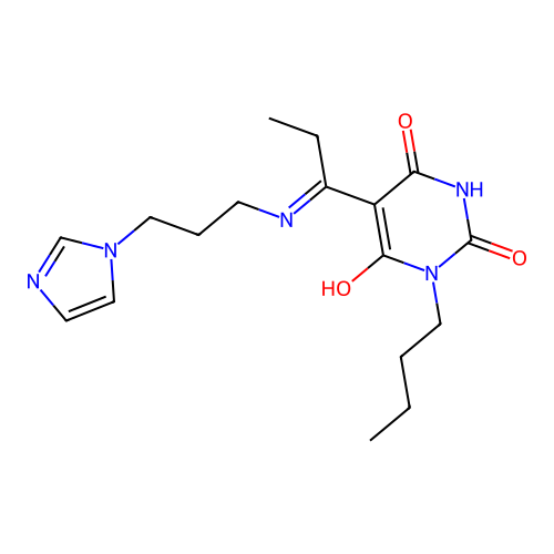 1-butyl-5-[1-(3-imidazol-1-ylpropylamino)propylidene]-1,3-diazinane-2,4,6-trione structure