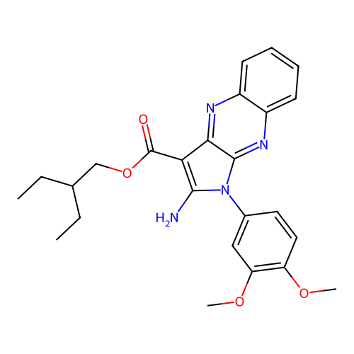 2-ethylbutyl 2-amino-1-(3,4-dimethoxyphenyl)-1H-pyrrolo[2,3-b]quinoxaline-3-carboxylate structure