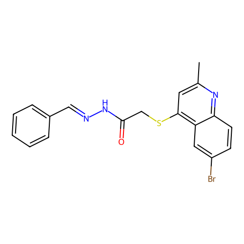 (E)-N'-benzylidene-2-((6-bromo-2-methylquinolin-4-yl)thio)acetohydrazide structure