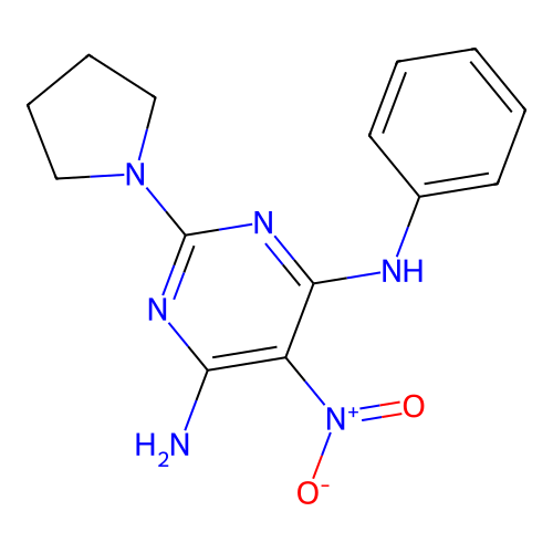 5-nitro-N4-phenyl-2-(pyrrolidin-1-yl)pyrimidine-4,6-diamine structure