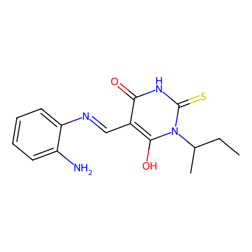 5-[(2-aminoanilino)methylidene]-1-butan-2-yl-2-sulfanylidene-1,3-diazinane-4,6-dione structure