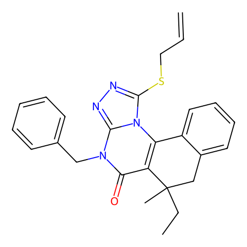 1-(allylthio)-4-benzyl-6-ethyl-6-methyl-6,7-dihydrobenzo[h][1,2,4]triazolo[4,3-a]quinazolin-5(4H)-one structure