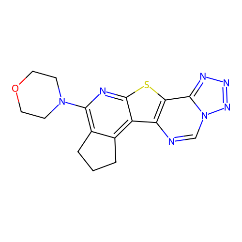 10-(morpholin-4-yl)-8,9-dihydro-7H-cyclopenta[4',5']pyrido[3',2':4,5]thieno[2,3-e]tetrazolo[1,5-c]pyrimidine structure