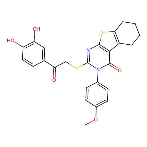 2-((2-(3,4-dihydroxyphenyl)-2-oxoethyl)thio)-3-(4-methoxyphenyl)-5,6,7,8-tetrahydrobenzo[4,5]thieno[2,3-d]pyrimidin-4(3H)-one structure
