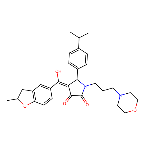 (4E)-4-[hydroxy-(2-methyl-2,3-dihydro-1-benzofuran-5-yl)methylidene]-1-(3-morpholin-4-ylpropyl)-5-(4-propan-2-ylphenyl)pyrrolidine-2,3-dione structure