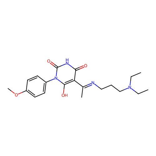 (5E)-5-[1-[3-(diethylamino)propylamino]ethylidene]-1-(4-methoxyphenyl)-1,3-diazinane-2,4,6-trione structure