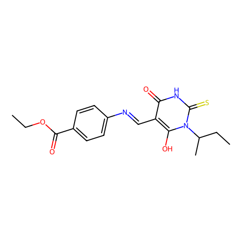 (E)-ethyl 4-(((1-(sec-butyl)-4,6-dioxo-2-thioxotetrahydropyrimidin-5(2H)-ylidene)methyl)amino)benzoate structure