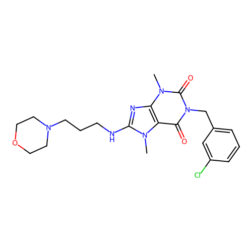 1-[(3-chlorophenyl)methyl]-3,7-dimethyl-8-(3-morpholin-4-ylpropylamino)purine-2,6-dione structure