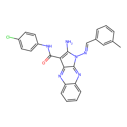 (E)-2-amino-N-(4-chlorophenyl)-1-((3-methylbenzylidene)amino)-1H-pyrrolo[2,3-b]quinoxaline-3-carboxamide structure