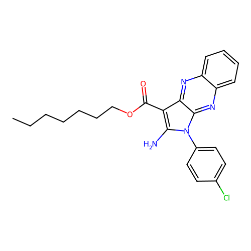 heptyl 2-amino-1-(4-chlorophenyl)-1H-pyrrolo[2,3-b]quinoxaline-3-carboxylate structure