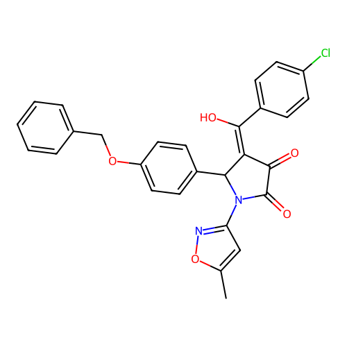 (4E)-4-[(4-chlorophenyl)-hydroxymethylidene]-1-(5-methyl-1,2-oxazol-3-yl)-5-(4-phenylmethoxyphenyl)pyrrolidine-2,3-dione structure