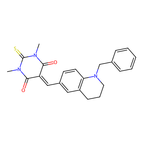 5-((1-benzyl-1,2,3,4-tetrahydroquinolin-6-yl)methylene)-1,3-dimethyl-2-thioxodihydropyrimidine-4,6(1H,5H)-dione structure